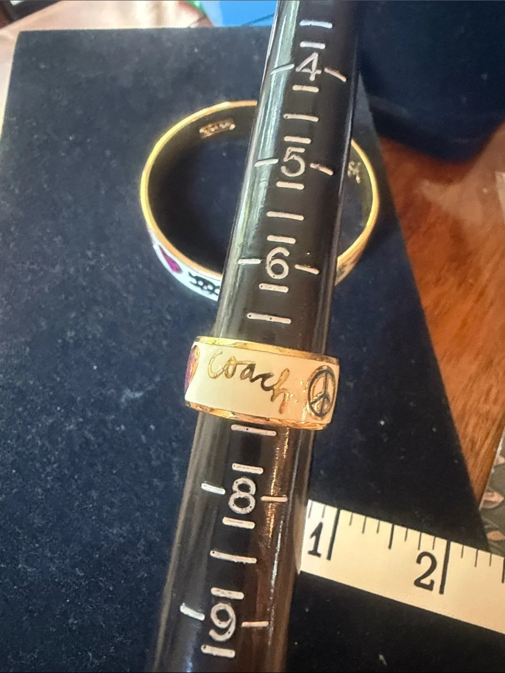 Coach Cream Enamel Logo Bangle and Ring Set with Multicolor Symbols